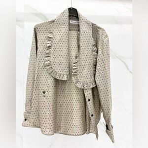 Authentic Dior Cream Polka Dot Ruffle-Collar Jacket